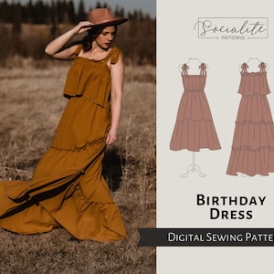 Birthday Dress digital pattern. Women's PDF printable and projector sewing pattern and tutorial. Summer dress pattern. image 1