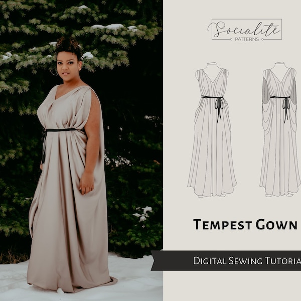 Tempest Gown Pattern. PDF sewing pattern and tutorial. Printable and projector. Photoshoot dress. Women's dress pattern.