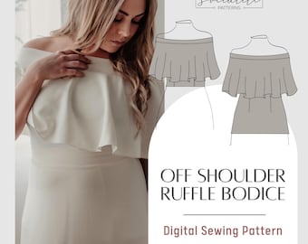 Off Shoulder Ruffle Bodice Sewing Pattern, Women's Sizes XXS-7XL (PDF)