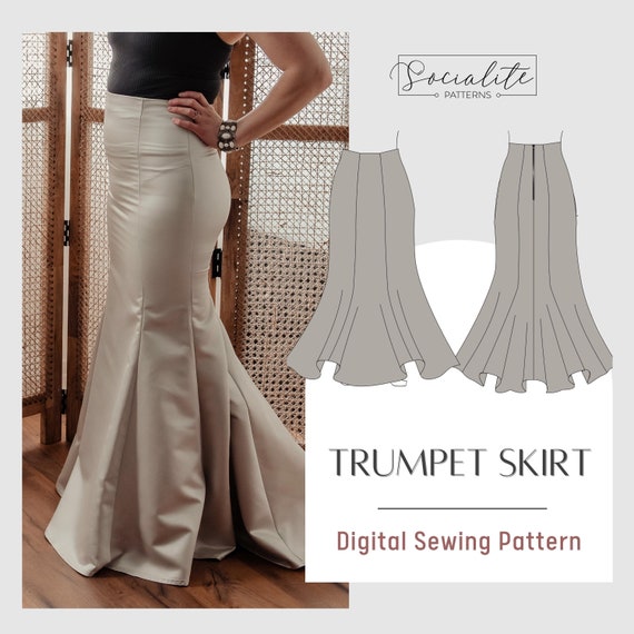 Trumpet Skirt Women's PDF Printable and Projector Sewing