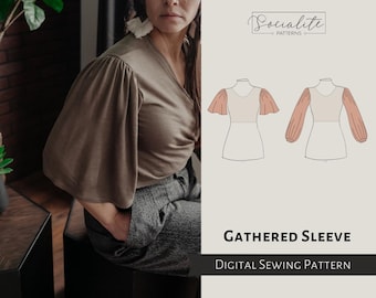 Gathered Sleeve Pattern. Women's PDF printable and projector sewing pattern and tutorial. Digital sleeve pattern.