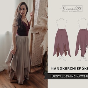 Handkerchief Skirt Tutorial. Women's PDF printable and projector sewing tutorial. Flowy skirt pattern.