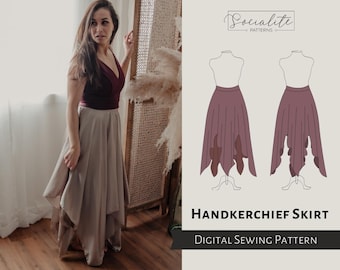 Handkerchief Skirt Tutorial. Women's PDF printable and projector sewing tutorial. Flowy skirt pattern.