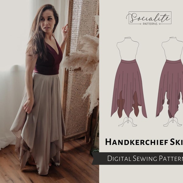 Handkerchief Skirt Tutorial. Women's PDF printable and projector sewing tutorial. Flowy skirt pattern.