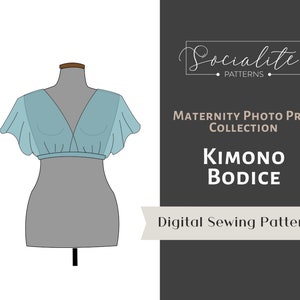 Maternity V-neck Kimono Bodice PDF pattern and tutorial for maternity gowns. For knits or wovens.