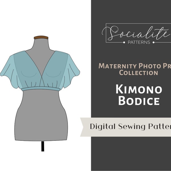 Maternity V-neck Kimono Bodice PDF pattern and tutorial for maternity gowns. For knits or wovens.