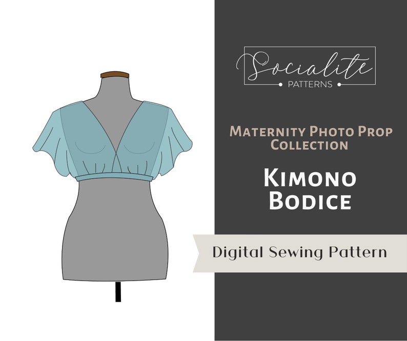 Maternity V-neck Kimono Bodice PDF pattern and tutorial for maternity gowns. For knits or wovens. 