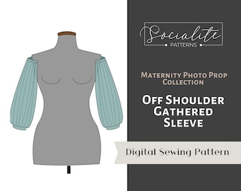 Off Shoulder gathered sleeve PDF pattern and tutorial. DIY maternity gown. Women's dress pattern and tutorial.