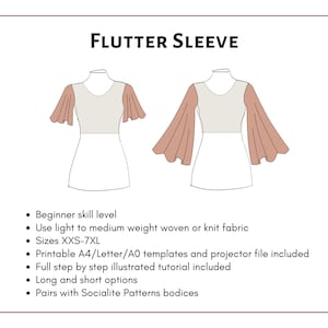 Flutter Sleeve Pattern. Women's PDF printable and projector sewing pattern and tutorial. Digital sleeve pattern. image 3