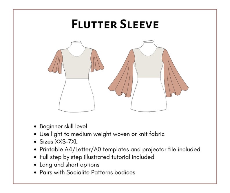 Flutter Sleeve Pattern. Women's PDF printable and projector sewing pattern and tutorial. Digital sleeve pattern. image 3