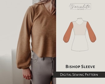 Bishop Sleeve Pattern. Women's PDF printable and projector sewing pattern and tutorial. Digital bishop sleeve pattern.