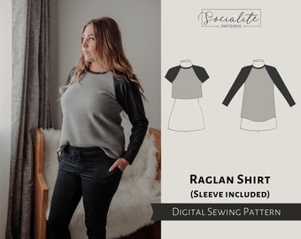 Raglan Shirt Pattern. Women's PDF printable and projector sewing pattern and tutorial. Digital raglan sweater pattern.