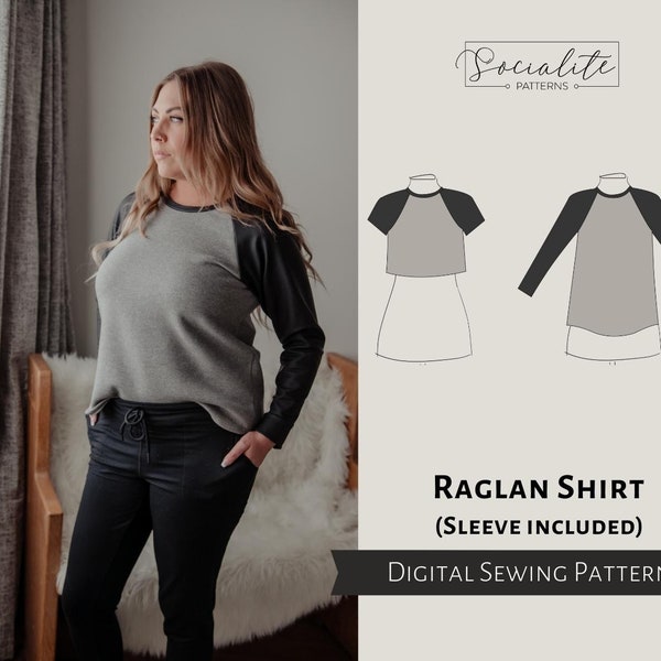 Raglan Shirt Pattern. Women's PDF printable and projector sewing pattern and tutorial. Digital raglan sweater pattern.