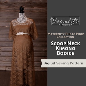 Maternity Scoop Neck Kimono bodice.  Maternity gown pdf sweing pattern and tutorial for photo shoots. For knits or wovens.