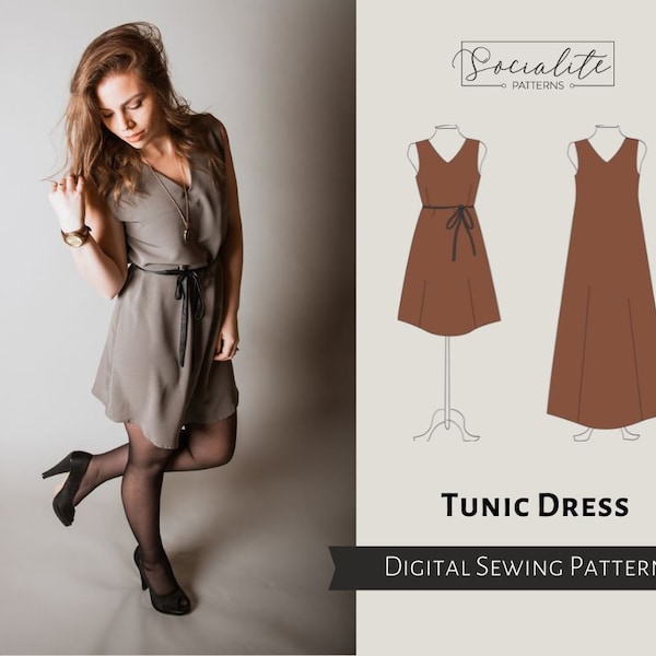 Tunic Dress Pattern. Women's PDF sewing pattern and tutorial. Women's dress pattern.