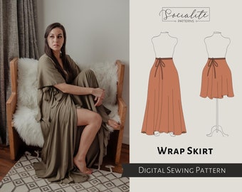 Wrap Skirt Pattern. Women's PDF printable and projector sewing pattern and tutorial. Summer skirt pattern.
