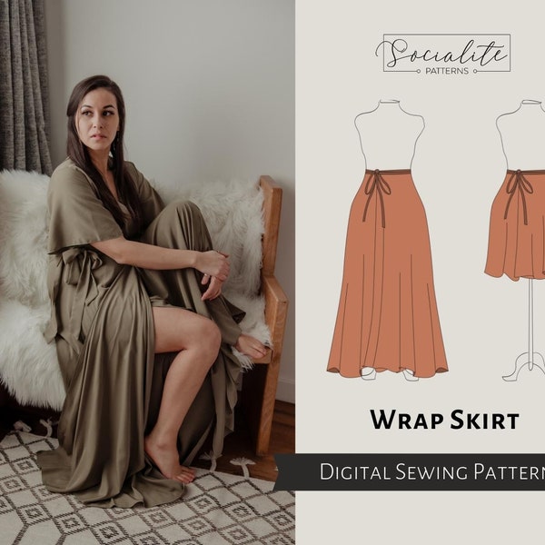 Wrap Skirt Pattern. Women's PDF printable and projector sewing pattern and tutorial. Summer skirt pattern.