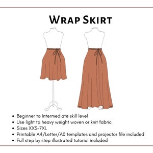 Wrap Skirt Pattern. Women's PDF Printable and Projector Sewing Pattern ...