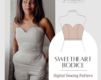 Modello corpetto a cuore. Modello di cucito e tutorial per donna, stampabile in PDF e con proiettore. Modello abito da sposa.