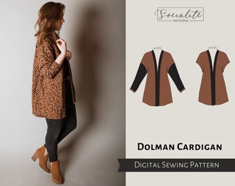 Dolman Cardigan Pattern. Women's PDF printable and projector sewing patterns and tutorial. Digital sweater pattern.