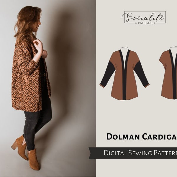 Dolman Cardigan Pattern. Women's PDF printable and projector sewing patterns and tutorial. Digital sweater pattern.