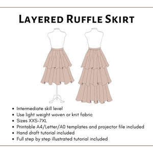 Layered Ruffle Skirt Pattern. Women's PDF Printable and Projector ...