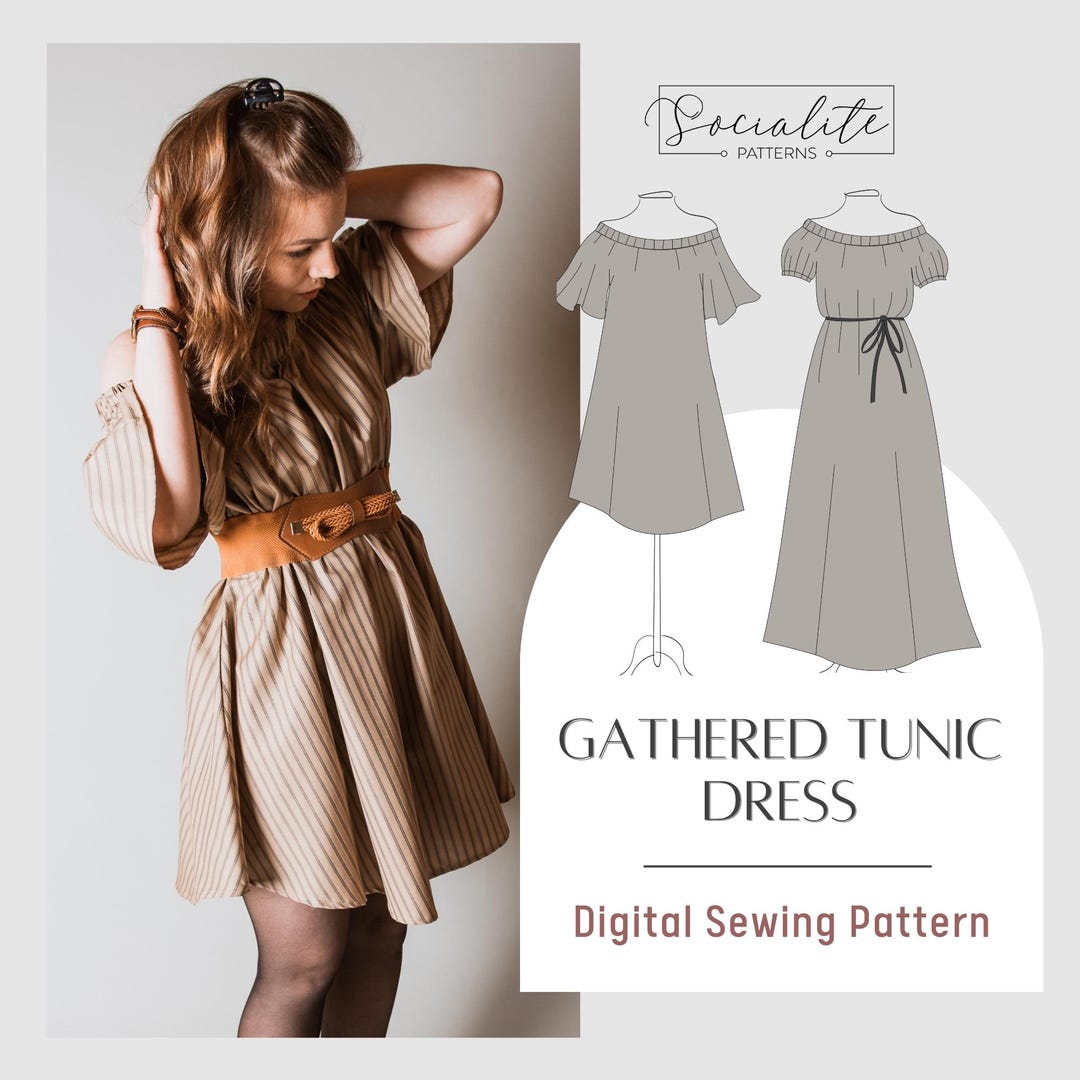Gathered Tunic Dress Sewing Pattern, Puff Sleeve (PDF Pattern) - Etsy