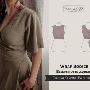 Wrap Bodice Pattern. Women's PDF printable and projector sewing pattern and tutorial. Boho bodice pattern.