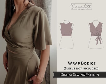 Wrap Bodice Pattern. Women's PDF printable and projector sewing pattern and tutorial. Boho bodice pattern.