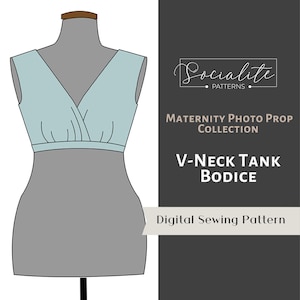 Maternity V-neck tank Bodice PDF pattern and tutorial. Sewing pattern. Maternity gown. For knit fabrics.