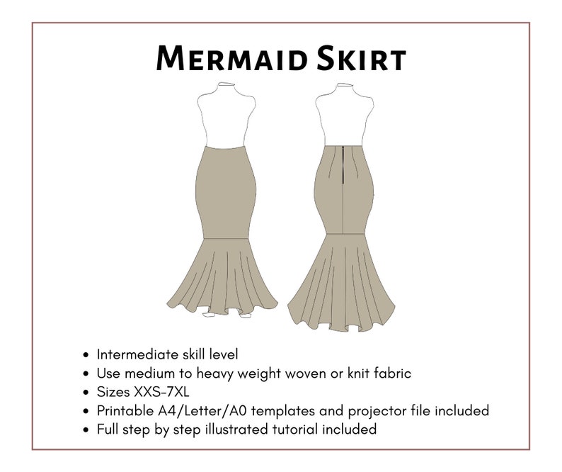 Mermaid Skirt Pattern. Women's PDF printable and projector sewing pattern and tutorial. Wedding dress skirt pattern. image 2