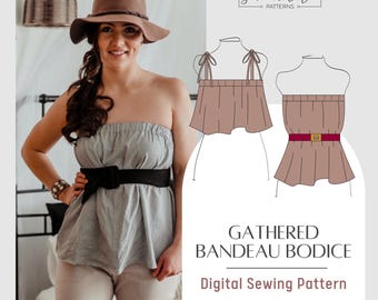Bandeau Bodice Sewing Pattern: Gathered Crop Top (PDF)