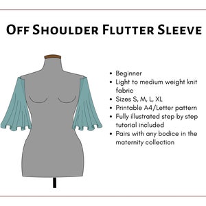 Off Shoulder Flutter Sleeve PDF pattern and tutorial. DIY maternity gown. For knit or woven image 2