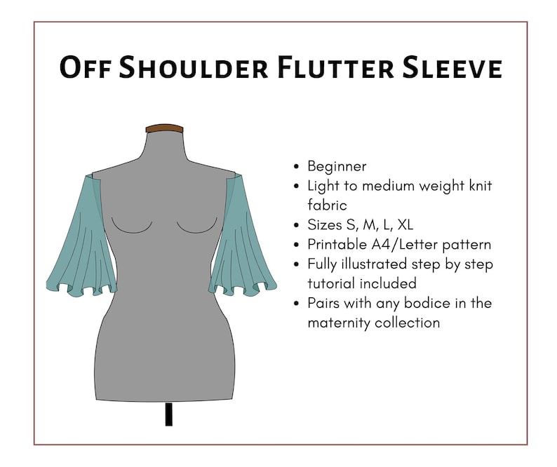 Off Shoulder Flutter Sleeve PDF pattern and tutorial. DIY maternity gown. For knit or woven image 2