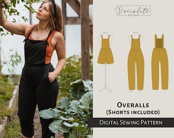 Overall Pants and Shorts Pattern. Women's PDF printable and projector sewing pattern and tutorial. Knit overalls. Summer overalls.