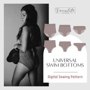 Universeel zwembroekpatroon voor dames. Laag uitgesneden, halfhoge, hoge zwembroek. Zwempak pdf-patroon en tutorial.