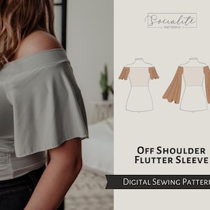 Off Shoulder Flutter Sleeve Pattern. PDF printable and projector sewing pattern and tutorial. Digital sleeve pattern.