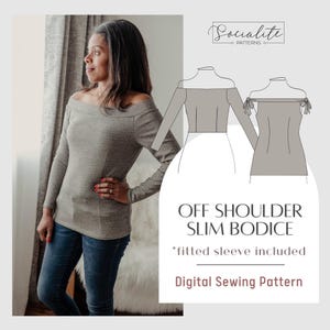 Off Shoulder Slim Bodice Pattern. PDF printable and projector sewing pattern and tutorial. Women&#39;s bodice pattern.