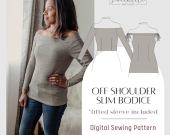 Off Shoulder Bodice Sewing Pattern: Slim Fit, Sizes XXS-7XL (PDF)