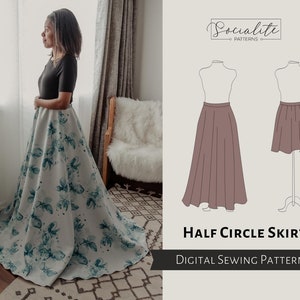Half Circle Skirt Pattern. Women's PDF printable and projector sewing pattern and tutorial. Formal skirt pattern.
