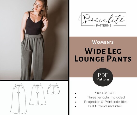 Wide Leg Lounge Pants Pattern. Women's PDF printable and | Etsy