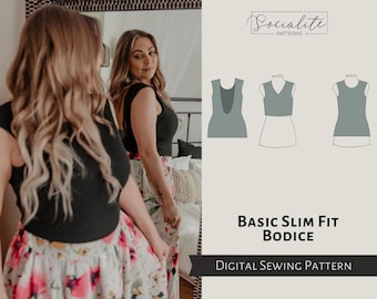 Basic Slim Bodice Pattern. PDF printable and projector sewing pattern and tutorial. Digital shirt pattern.