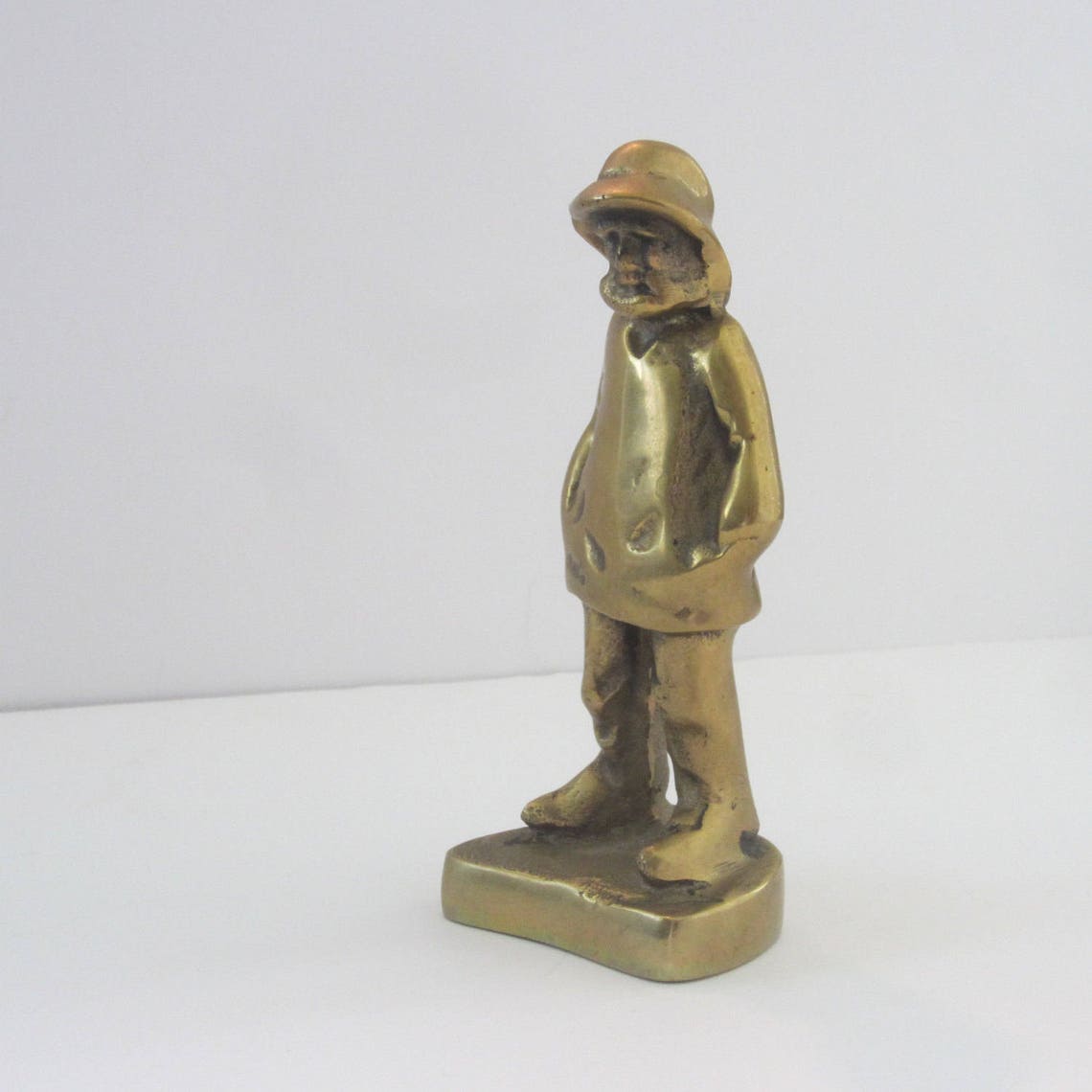 Vintage Brass Old Man Figurine Wearing Old Fashioned Rain Gear | Etsy