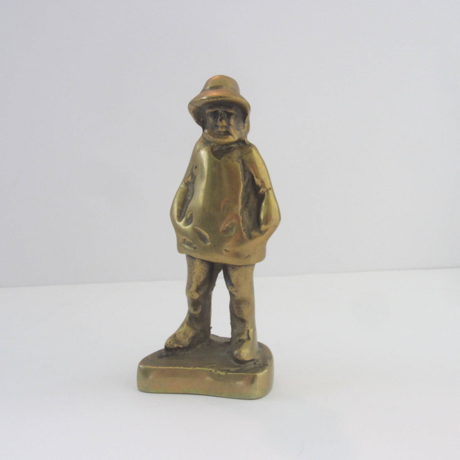 Vintage Brass Old Man Figurine Wearing Old Fashioned Rain Gear | Etsy