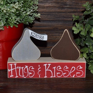 Hugs & Kisses Personalized Valentine Block Set Wood Blocks Valentine Decor primitive gift holiday personalized wood sign hershey valentine Red