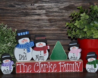 Christmas Decor Personalized Snowmen Family Block Set-Primitive Personalized Christmas Decoration Personalized Christmas Family Gift Winter