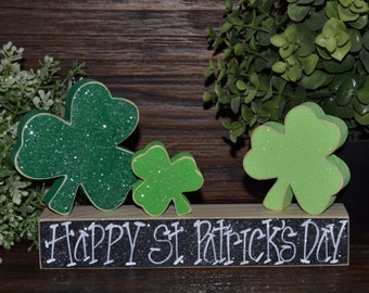 Happy St. Patrick's Day Block Set Shamrock Four Leaf Clover Set Irish Home Decor Celtic Decorations Shamrock Block Set Irish Wedding Decor