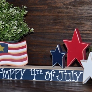 Happy 4th of July Decor Patriotic Wood Block Set Independence Day Presidents Day Flag Americana Gift Primitive 4th of July Decor