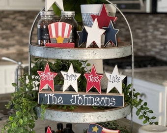 4th of July Tiered Tray Decor Americana Tiered Tray Decor Patriotic Decor 4th of July Decor Wood Block Set Independence Flag Americana Gift
