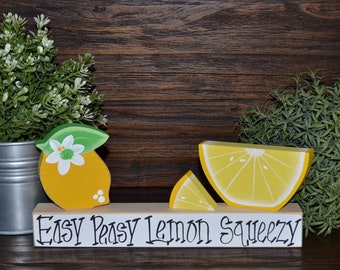 Easy Peasy Lemon Squeezy Tiered Tray Decor Set Wood Block Set Farmhouse Sign Summer Decoration Lemon Decoration Spring Decor Lemon Decor